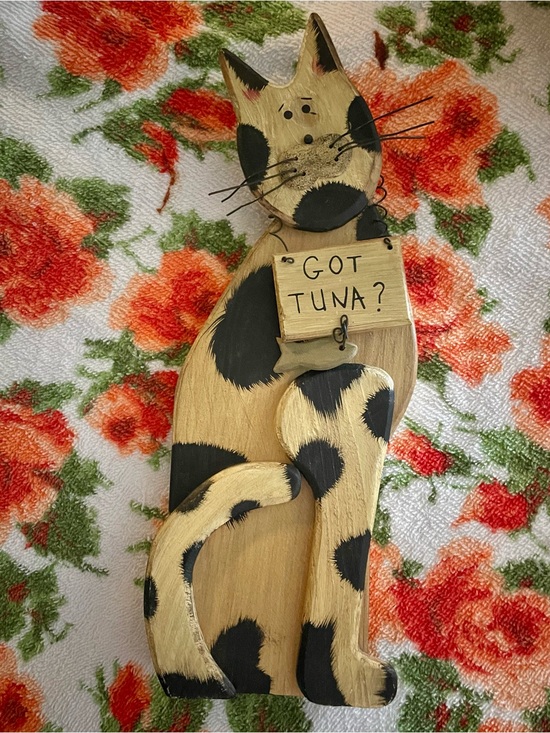 Other - “Got Tuna?" Wooden Cat Sign / Wall Decor - Beige & Black